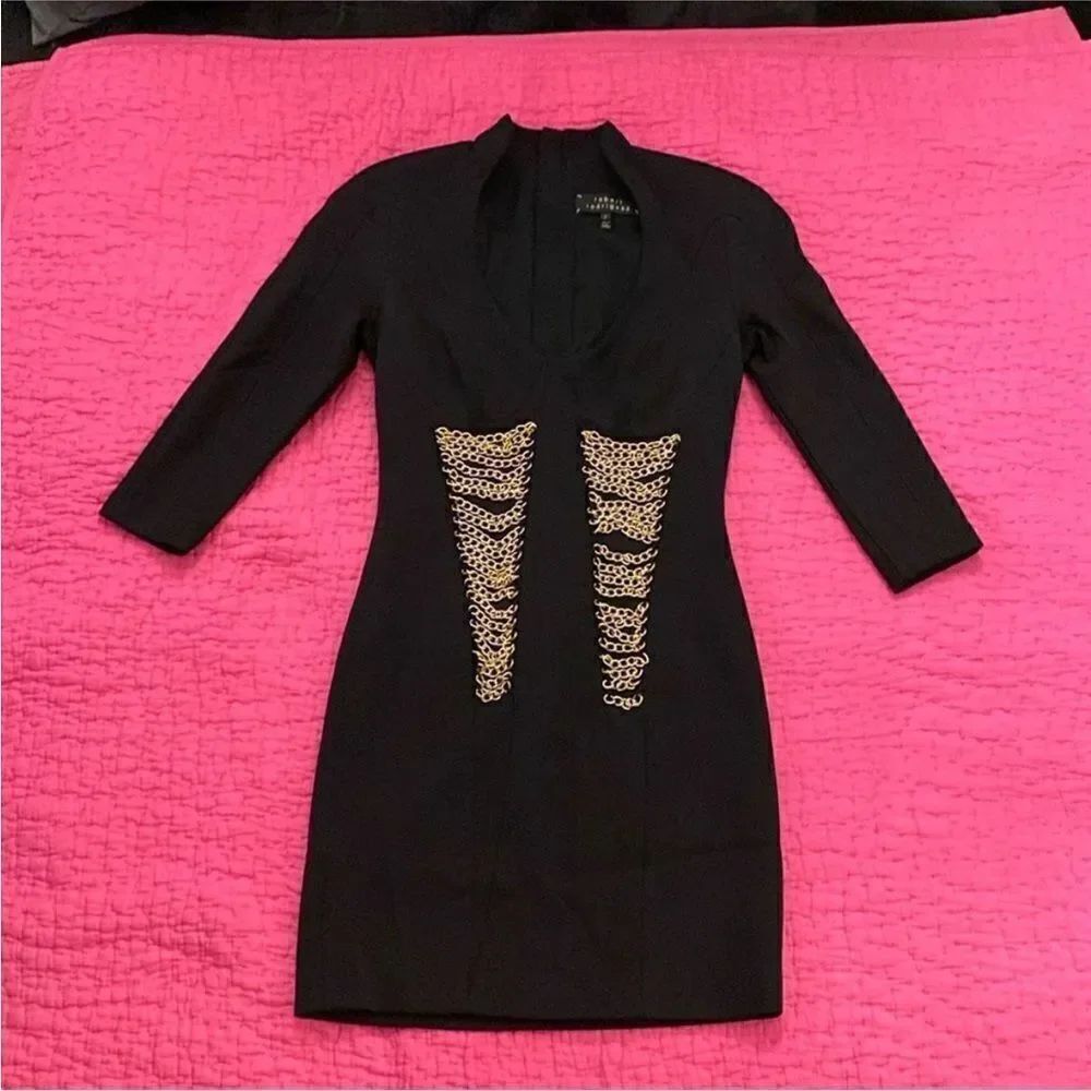 Robert Rodriguez Elegant Black Dress with Gold Accents, US2